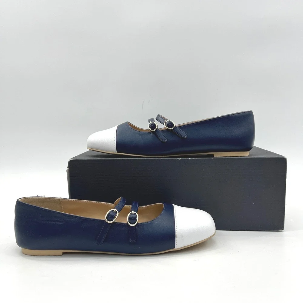 Janie and Jack Mary Jane Flats Kids 4 Girls Navy Cap Toe Faux Leather Dressy